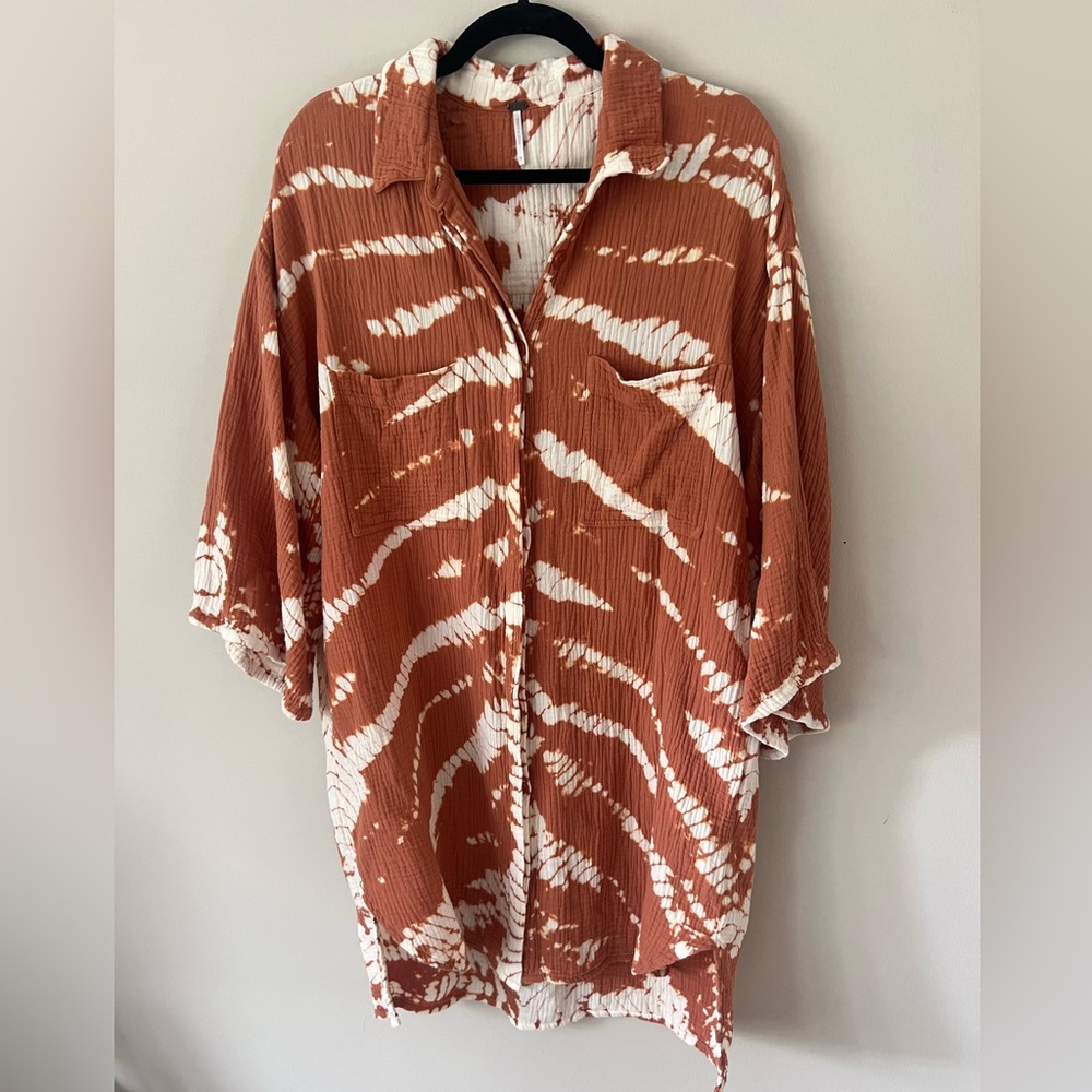 YFB White/Mauve Gauze Tunic/Dress/Coverup